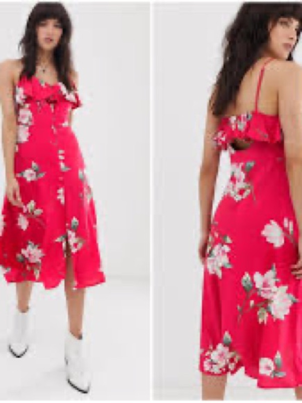 Band of Gypsies Ruffle Front Button Down Midi Floral Print dress